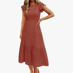 NWT Flutter Sleeves, Smocked Elastic Waist Tiered Dress